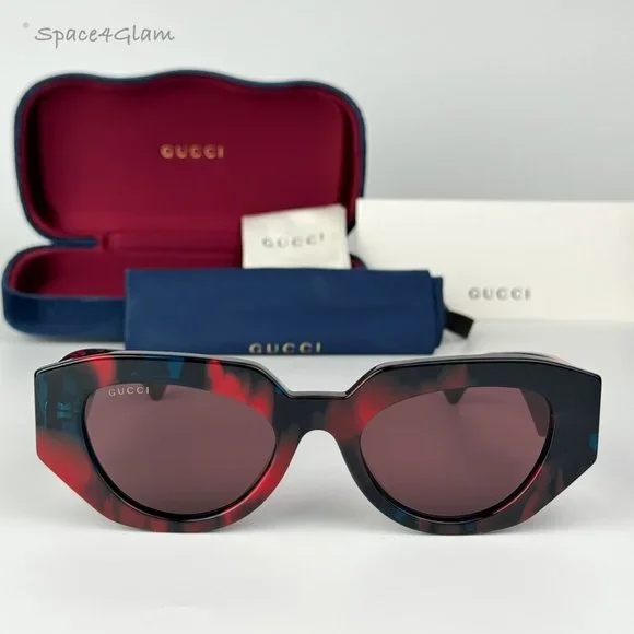 Gucci Women Sunglasses Red Petrol Havana Violet Cat Eye  display picture 3